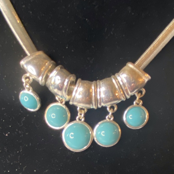 Silver neckless with turquoise color stones $16 - Picture 2 of 3